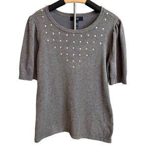 NWT Love Ever After Women's Large Short Sleeve Beaded Top Office Career Soft